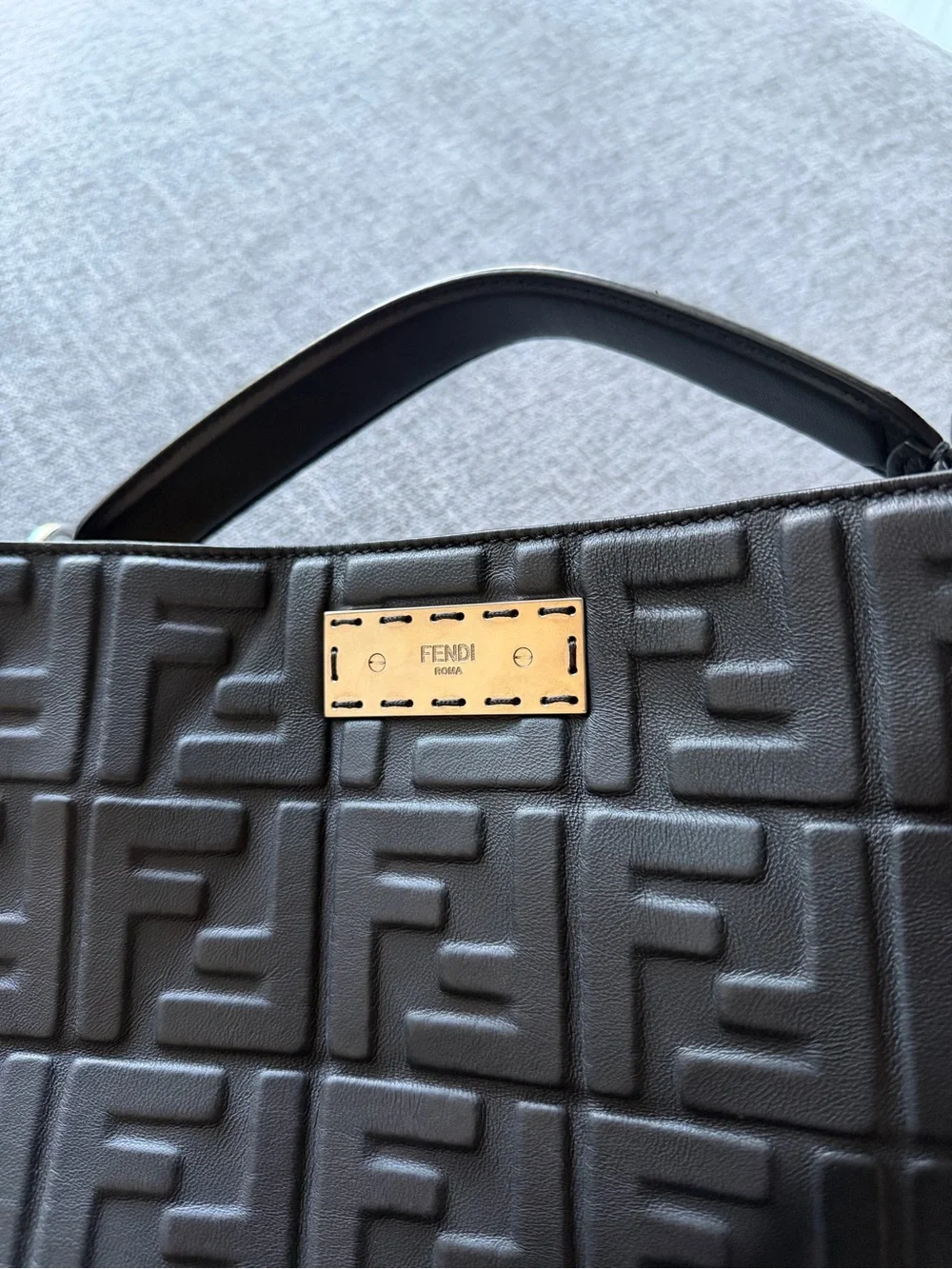 Fendi Black Leather Embossed FF Logo Crossbody Bag